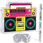 Waenerec Boombox Pinata with Pinata Stick & Hanging Loop Retro 90s Hip Hop Mexican Pinata Game for Back to the 80s Party Nostalgia Radio Pinata Gifts 70' Theme Birthday Party Decorations Supplies