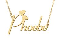 18k Gold Plated Phoebe Heart Name Pendant Charm Necklace for Womens Birthday Graduation Stainless Steel Jewelry