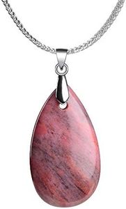 iSTONE 925 Sterling Silver Natural Gemstone Rhodonite Water Drop Shape Ladies Pendant Necklace, Gemstone Birthstone with 18" Silver Chain