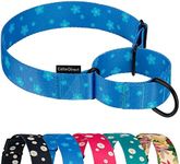 CollarDirect Martingale Collars for Dogs Heavy Duty Floral Pattern Female Safety Nylon Training Wide Collar Flower Design Large Medium (M, Neck Size 12"-17", Navy Blue)