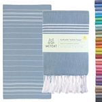WETCAT Turkish Beach Towel Oversized (38"x71") 100% Turkish Cotton, Made in Turkey - Sand Free, Extra Large, Ultra Soft, Quick Drying, Compact & Lightweight for Travel - Denim Blue