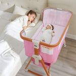 BIERUM Bassinet, 4 In 1 Baby Basinet, Bedside Bassinet for Baby, 6 Height Adjustable Bassinet Bedside Sleeper with Lockable Wheels & Mosquito Nets, Large Storage Bag & Comfortable Mattresses Included.