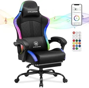 GTPLAYER RGB Gaming Chair with Speakers, Computer Gamer Chair with Footrest and LED Lights, PC Gamer Chairs for Adults, High Back Reclining Office Chairs, Linkage Armrest (Black, with Speakers)
