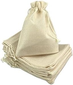 Palmhomee Pack of 25 Burlap Gift Bags with Drawstring Linen Jewelry Pouches Wedding Hessian Jute Bags for Birthday and Treat Pouches Party Wedding Favors Gift (7x9 Inch, Cream)