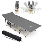 Sportneer Folding Camping Cot, Folding Camping Cot Max Load 203Kg, 2 Side Large Pockets Portable Folding Camping Cots Sunbathing Lounger Bed With Carry Bag, For Camping, Beach, Bbq, Hiking (Grey)