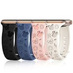 4 PACK Engraved Silicone Bands Compatible with Apple Watch Band 40mm 38mm 41mm 42mm 44mm 45mm 46mm 49mm Women Breathable Soft Cute Sport Replacement Strap for iWatch SE Series 10 9 8 7 6 5 4 3 2 1