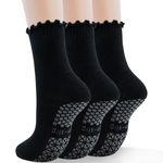 GRPSKCOS Yoga Non Slip Socks 3 Pairs Pilates Socks with Grip Women Grip Socks for Ballet Barre Home Workout Hospital(#3 Black*3, 3-9)