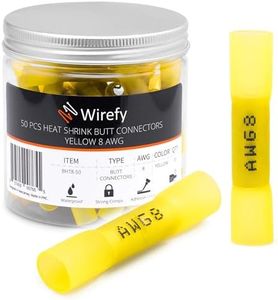 Wirefy 50 PCS Heat Shrink Butt Connectors Yellow 8 AWG - Larger Diameter Marine Grade Butt Connectors - Wire Butt Splice Connectors - Electrical Waterproof Heat Shrink Butts