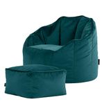 icon Sirena Bean Bag Chair and Bean Bag Footstool, Teal Green, Velvet Accent Chair, Adult Bean Bag Seat and Pouffe with Filling Included, Large Bean Bag, Living Room Furniture