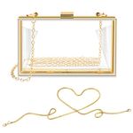 Women's Clear Purse, Acrylic Clear Clutch Bag, Transparent Stadium Approved Crossbody Shoulder Evening Handbag with Two Detachable Chains for Wedding, Party (Gold)