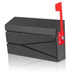 Ydocabinit Wall Mount Mailbox, Large Capacity Mailbox for House, with Flag Kit, Galvanized Steel Rust-Proof Metal Post Drop Box, Mailboxes for Outside, 15.74"×9.84"×4.33", Black Modern Sleek Style