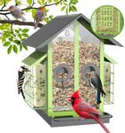 FlowaFoli Bird Feeders for Outdoors, Metal Bird Feeder with Double Suet Cage Weatherproof Metal Roof, 2 in 1 Mixed Seeds Suet Feeder, 4Lbs Large Capacity, Great for Finch、Cardinal、Chickadee（Green）