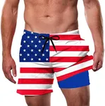 Cozople Mens Bathing Suit with Compression Liner 4th of July Parade Swim Trunks Patriotic USA Flag Printed Swim Shorts Beach Anti Chafe Swimming Trunk Swimwear White Red Stripe 2XL