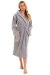 Daisy Dreamer Womens Bamboo Hooded Dressing Gown Towelling Robe Super Soft Ladies Bath Robes, Grey Large