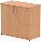 OPO Impulse Freestanding 600mm Deep Desk Storage Cupboard Mechanism & Lockable Office Storage 2 Shelves | Heat Resistant Beech Melamine Finish Oak