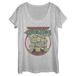 Nickelodeon Teenage Mutant Ninja Turtles Group Shot Women's Short Sleeve Tee Shirt, Athletic Heather, Large