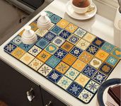 HomeCloud Dish Drying Mat for Kitchen Counter Hide Stain Super Absorbent, Non-Slip, Heat-Resistant, Great for Dishes,Rack Pad, Kitchen Counter, Coffee Maker, Coffee Item (Multi_Yellow, 50x40 cm)