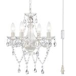 Plug in Chandelier Small White Chandelier Mini Crystal Chandelier 4 Light Kids Chandelier for Girls Bedroom Chandelier