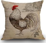 Smooffly Throw Pillow Case Retro Style Beige Chicken Rooster Farm House Cushion Cover 18x18 inch Linen Square Throw Pillow Cover for Living Room Sofa Couch Bed Pillowcase 45cm x 45cm