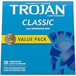 TROJAN Classic Lubricated Latex Condoms, Smooth Design with Reservoir End, 30 Count