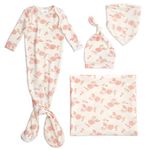 aden + anais Snuggle Knit Newborn Gift Set with Knotted Baby Gown, Swaddle Blanket, Infant Hat, and Bandana Bib, 0-3 Months, Rosettes