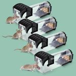 4 X Humane Mouse Traps for Indoors Outdoors, Upgraded Duty Pest Trap for Catch Alive, Fast Acting, Effective, Reusable & Touchless Easy Use Mice Trap, Comes with 2 Cleaning Brushs &Instruction Manual
