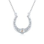 Lucky Horseshoe Necklace Gifts for Cowgirls Women Sterling Silver Horseshoe Daisy Necklace for Horse Lover Jewelry Birthday Christmas