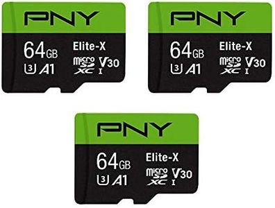 PNY 64GB Elite-X Class 10 U3 V30 microSDXC Flash Memory Card, 3 Count (Pack of 1) - 100MB/s, Class 10, U3, V30, A1, 4K UHD, Full HD, UHS-I, micro SD