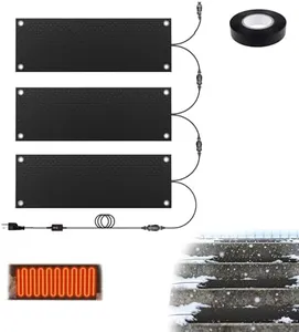 Baieasy 3PCS Heated Snow Melting Mats 10" x 30", Electric Outdoor Rubber Mats for Winter Snow & Ice Removal, Anti-Slip Heated Mats for Stairs, Steps, Walkway, Driveway, Decks Sidewalks