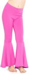 STRETCH IS COMFORT Girl's Bell Bottom Leggings Neon Hot Pink Medium