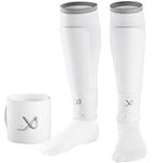 LUX Soccer Sleeves w/FREE Guard Stays for Men/Boys/Youth Compatible w/Soccer Grip Sock (White Large)