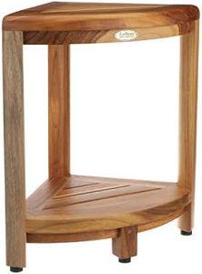 EcoDecors Teak Shower Corner Shelf Shaving Foot Rest With Storage Shelf 18" Tall Natural EarthyTeak Rustic Finish