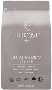 Lifeboost Coffee Medium Roast Swiss Water Decaf Coffee Ground - Low Acid Single Origin USDA Decaf Organic Coffee - Non-GMO Coffee Third Party Tested For Mycotoxins & Pesticides - 12 Ounces