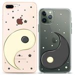 Cavka Matching Couple Cases Compatible for iPhone 14 13 Pro Max 12 Mini 11 Xs 6s 8 Plus 7 Xr 10 SE 5 Friends Yin Yang Soft Design Day Night Chinese Cute Flexible Clear Cover Slim fit Print Love Stars