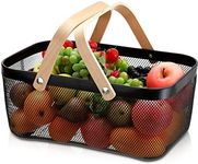 ZEAYEA Mesh Storage Basket with Handle, Garden Harvest Basket, Mesh Fruit Vegetables Gathering Basket Bin, Multi-functional Metal Wire Basket for Kitchen Garden Picnic Cabinet