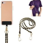 AVEDIA Elegant Leather Lanyard for Phone with Golden Metal Accents - Mobile Neck Strap, Phone Sling, Phone Chain Accessories, Phone Strap - Ideal for Everyday Use and Special Occasions (Black)