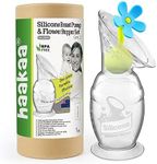 haakaa Manual Breast Pump with Suction Base and Flower Stopper Set for Breastfeeding(5oz/150ml)(Blue)
