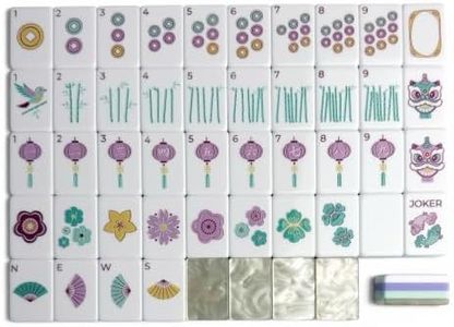 American Mahjong Tile Set – 160 Engraved 4-Layer Tiles, Pastel Lavender and Mint Floral Watercolor Design with Vegan Leather Carrying Bag and Matching Dice | Bloom Edition