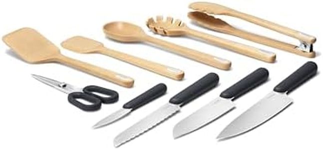 Caraway Kitchen Knife Set & Wooden Utensil Set - Made With Premium German Steel Blades & FSC-Certified Birch Wood - Non-Toxic Materials - Charcoal