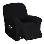 Stretch Recliner Cover Recliner Chair Covers for Living Room Recliner Chair Slipcover with Side Pocket, Thick Soft Small Checked Jacquard, Fitted Standard/Oversized Recliner, Black