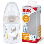 NUK First Choice+ Baby Bottle| 0-6 Months | Temperature Control | Anti Colic Vent | 150 ml | BPA-Free | Silicone Teat | Safari (Beige)