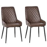 HOMCOM Retro Dining Chair Set of 2, PU Leather Upholstered Accent Chairs for Kitchen, Living Room with Metal Legs, Brown