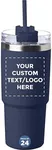 DISCOUNT PROMOS Custom Lotus Travel Mugs 23 oz., Set of 24, Personalized Bulk Pack - Ideal for On-the-Go Sipping, Perfect for Coffee, Soda, Other Hot & Cold Beverages - Navy Blue