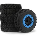 hobbysoul 4pcs 1/10 RC 2.2/3.0 Short Course SC Tires & Hex 12mm Beadlock Wheels Blue Color Nylon Rims