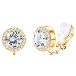 Via Mazzini Gold Plated Stellar Radiance Round Crystal Clip-On No-Piercing Required Stud Earrings for Women And Girls (ER2668)