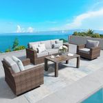 SUNSHINE VALLEY Swivel Glider 4 Piece Patio Furniture Set with Swivel Chairs, Patio Set with 4.92" Extra Wide Armrest, Wicker Patio Furniture with 26.3" Deep Seating and 5.5" Thick Cushions, Grey