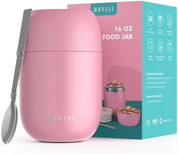 WayEee Food Thermos for Hot Food Insulated Food Jar, Vacuum Bento Box Lunch Containers 16 oz for Kids Adults, Airtight Stainless Steel Food Soup Thermos with Spoon, for School, Travel, Picnic - Pink