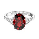 CLARA 925 Sterling Silver Blood Red Oval Ring with Adjustable Band | Rhodium Plated, Swiss Zirconia | Gift for Women & Girls