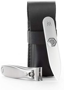 GERMANIKURE Nail Clipper and Glass Nail File Set in Black Leather Case - Made in Solingen Germany of FINOX Stainless Steel, Glass Nail Care Supplies Made in Czech Republic