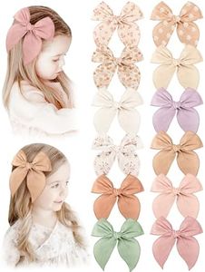 Pack of 12 Fable Girls Hair Bows Cotton Linen Alligator Hair Clips or Little Girls Toddlers Kids Neutral Handmade Hair Accessories-5.5 Inches